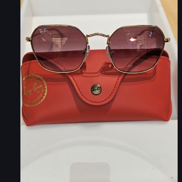 Ray-Ban Accessories - Ray-Ban Gold Sunglasses with Pink Lenses and Red Case